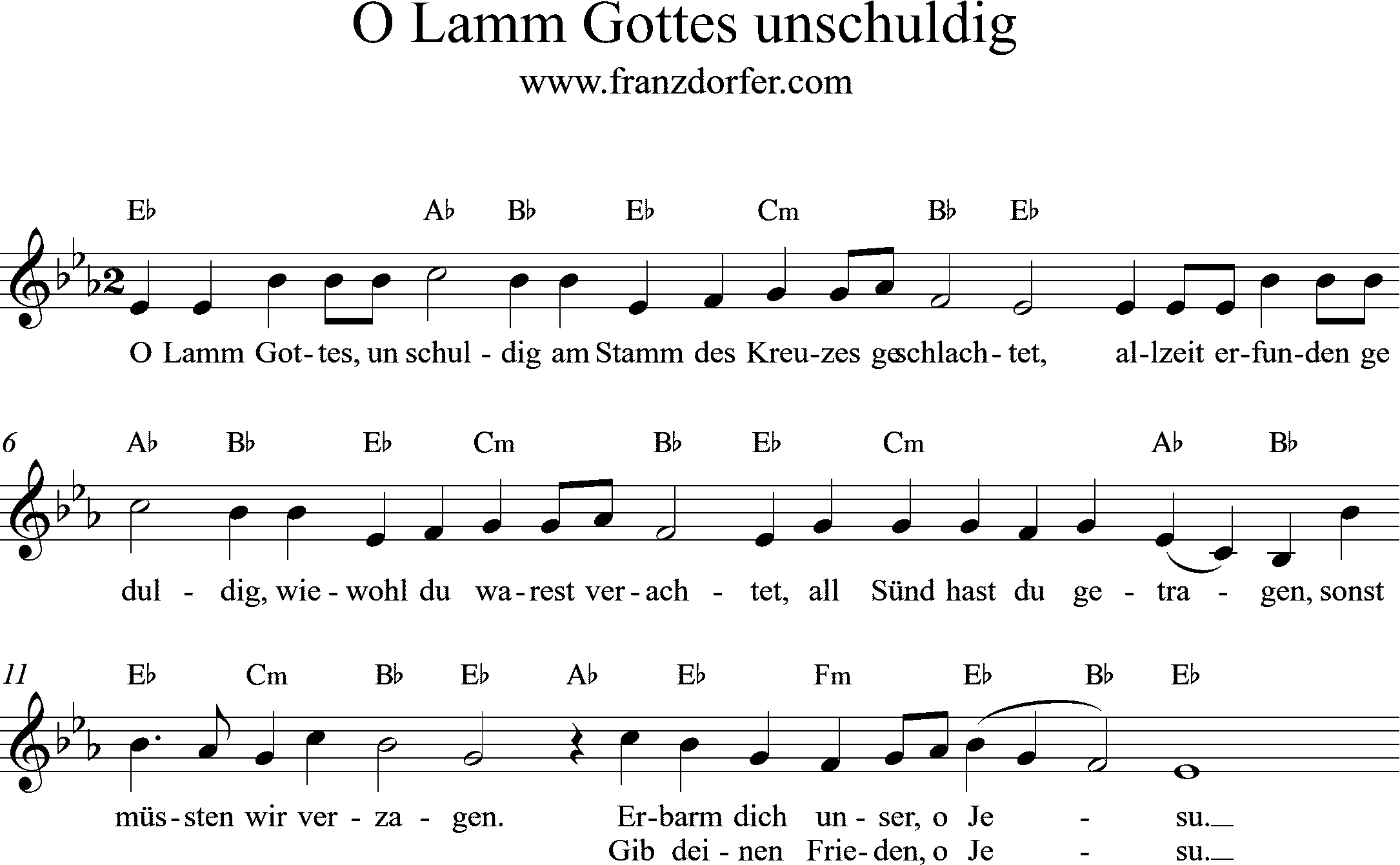 Noten - O Lamm Gottes unschuldig